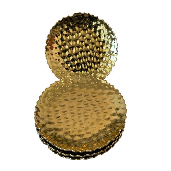 Baroque Collection Appetizer Plates 6" Hammered Gold Set of 4 Holiday Glam New - Picture 11 of 14